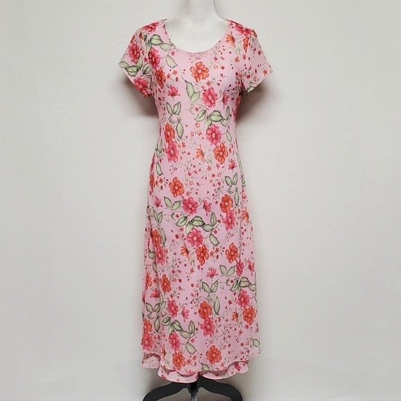 VINTAGE White Stag Orange Pink Floral Tiered Short Sleeve Maxi Summer Dress 12 - Picture 3 of 12